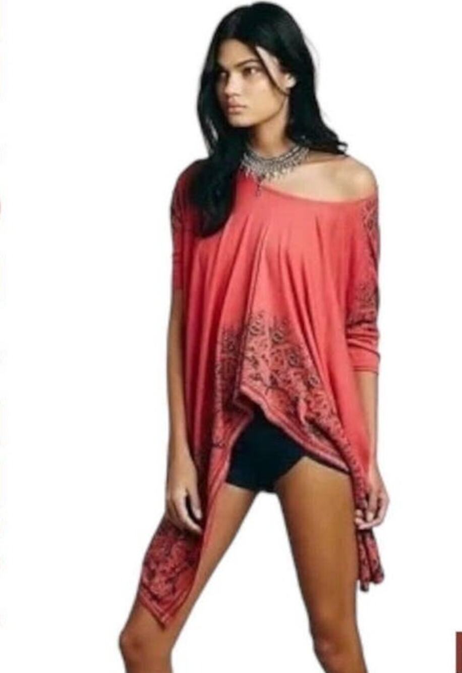 Free People pick me up tee oversized Asymmetrical top red size medium